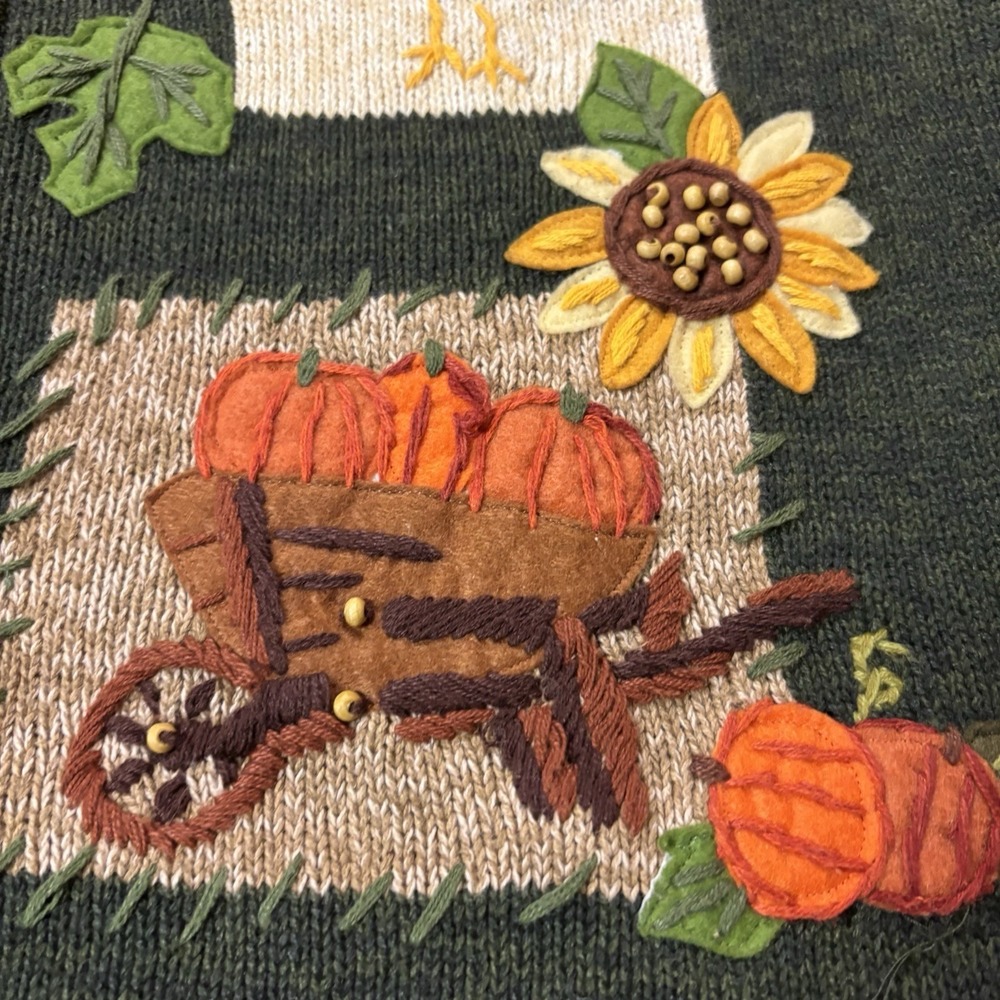 Vintage Tiara International Harvest Sweater Vest Zip Embroidered Cottagecore L - Picture 3 of 12